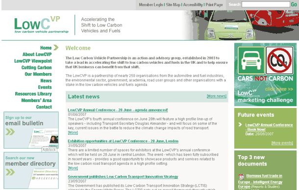 Low Carbon Vehicle Partnership Website Screenshot